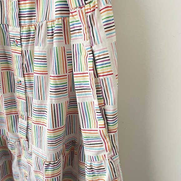 Linen Cotton Rainbow Stripe Sundress Button Front Boho Coastal Pockets L - Picture 6 of 8